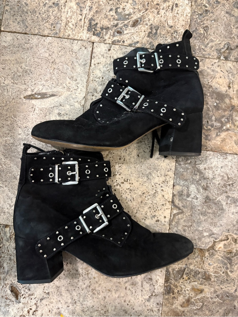 Rebecca Minkoff Black Studded Buckle Ankle Boots 7.5